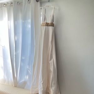 Ivory Gold Silk Wedding Evening Gown